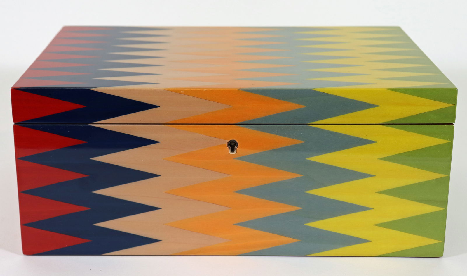 ERCOLANO GEOMETRIC JEWELRY BOX: Ercolano Italy geometric wood jewelry / storage box. No key. Measures 12" x 8" wide 5" tall.