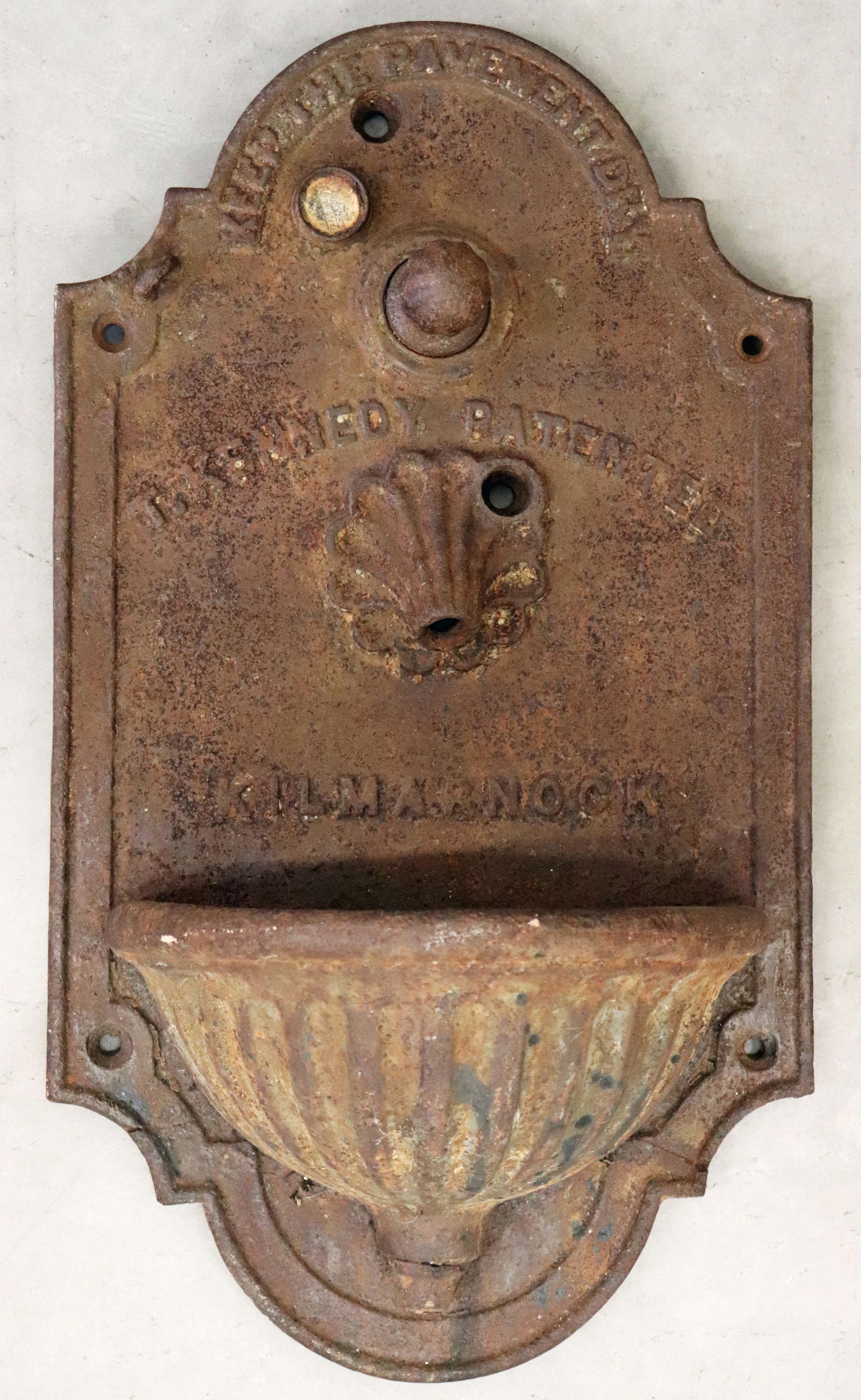 ANTIQUE CAST IRON PUBLIC DRINKING WATER FOUNTAIN: Antique cast iron public drinking water fountain associated with the renowned engineering firm Glenfield & Kennedy (or Kennedy Patent Water Meter Co) designed and patented by Thomas Kennedy, and