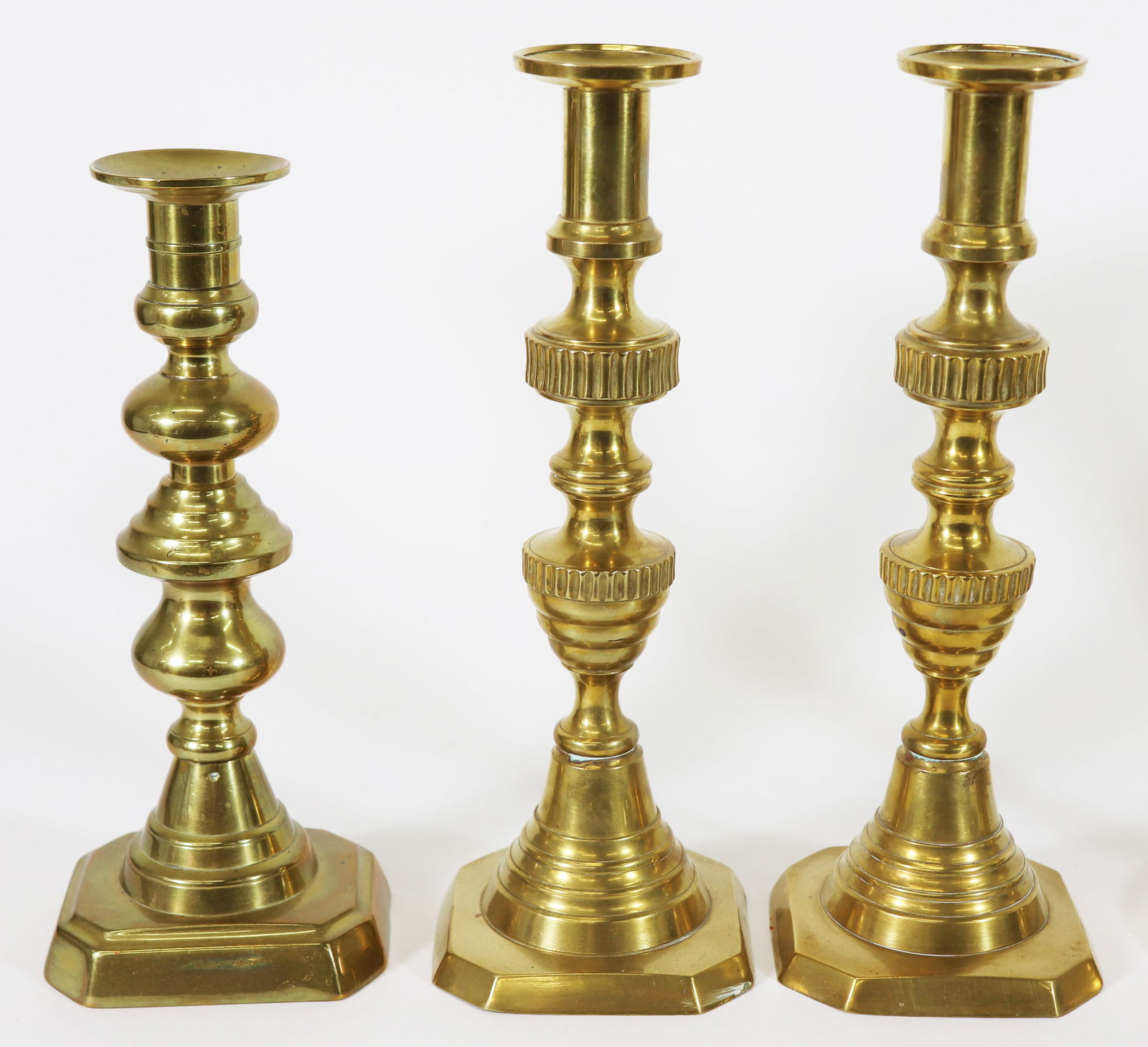 (5) ANTIQUE BRASS CANDLESTICKS - 2