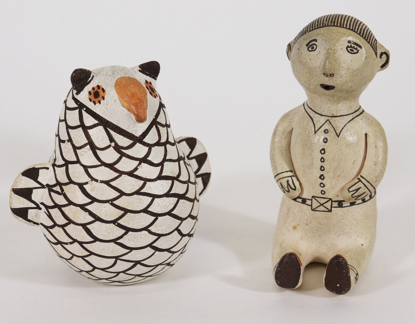(2) ACOMA POTTERY - OWL & COCHITA PUEBLO FIGURES (1 of 4)
