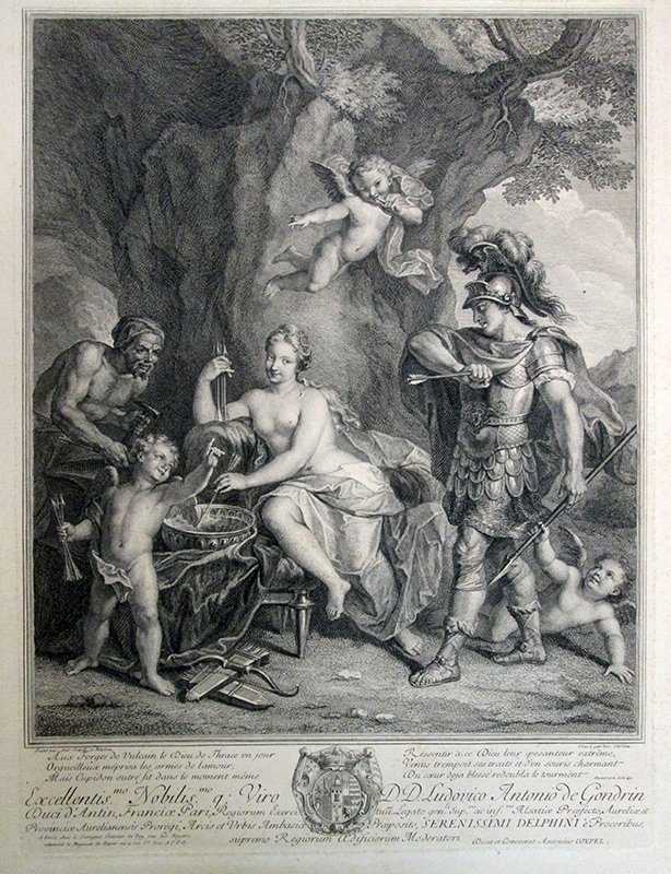 ANTOINE COYPEL ENGRAVING: Peint par Ant Coipel a Meadon. Plate measures 18 1/4" x 13 1/2." Framed under glass, measures 28" x 21 3/4" with frame.