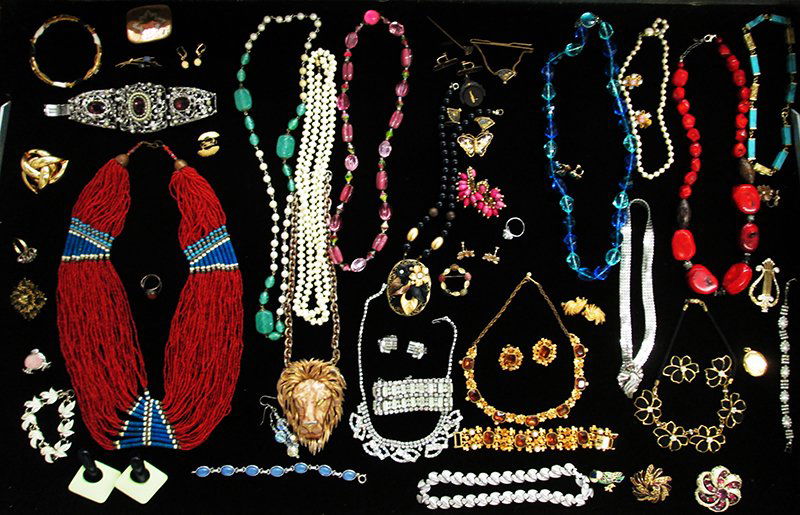 VINTAGE SIGNED COSTUME JEWELRY LOT: West Germany, Rauf, Monet, Trifari, Sterling, Vintage Beaded Necklace, Made in France necklace & earring set, Vietnamese Gold Filled Vintage Jewelry and more