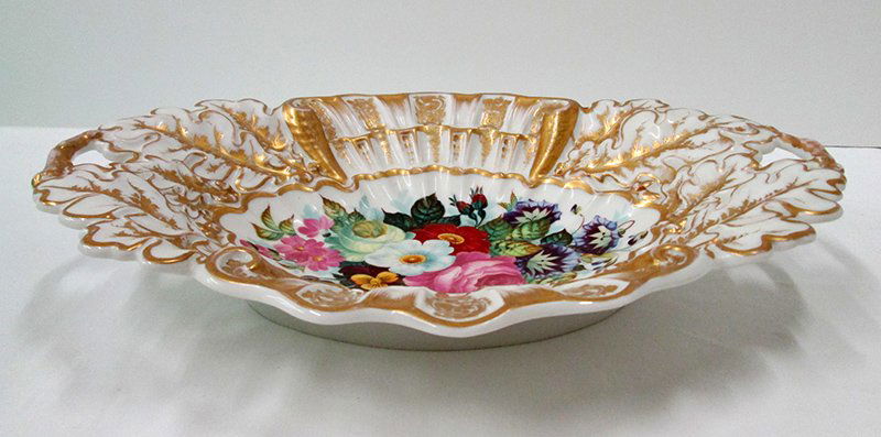 KPM CENTERPIECE: Flowers with gold design. Blue KPM Eagle mark. Measures 13" x 9 1/2" wide.