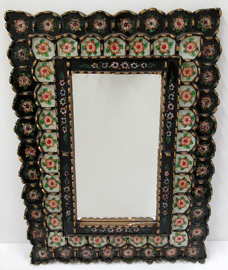 HAND PAINTED PERUVIAN FLOWER WALL MIRROR: 17 1/2" x 23 1/2"