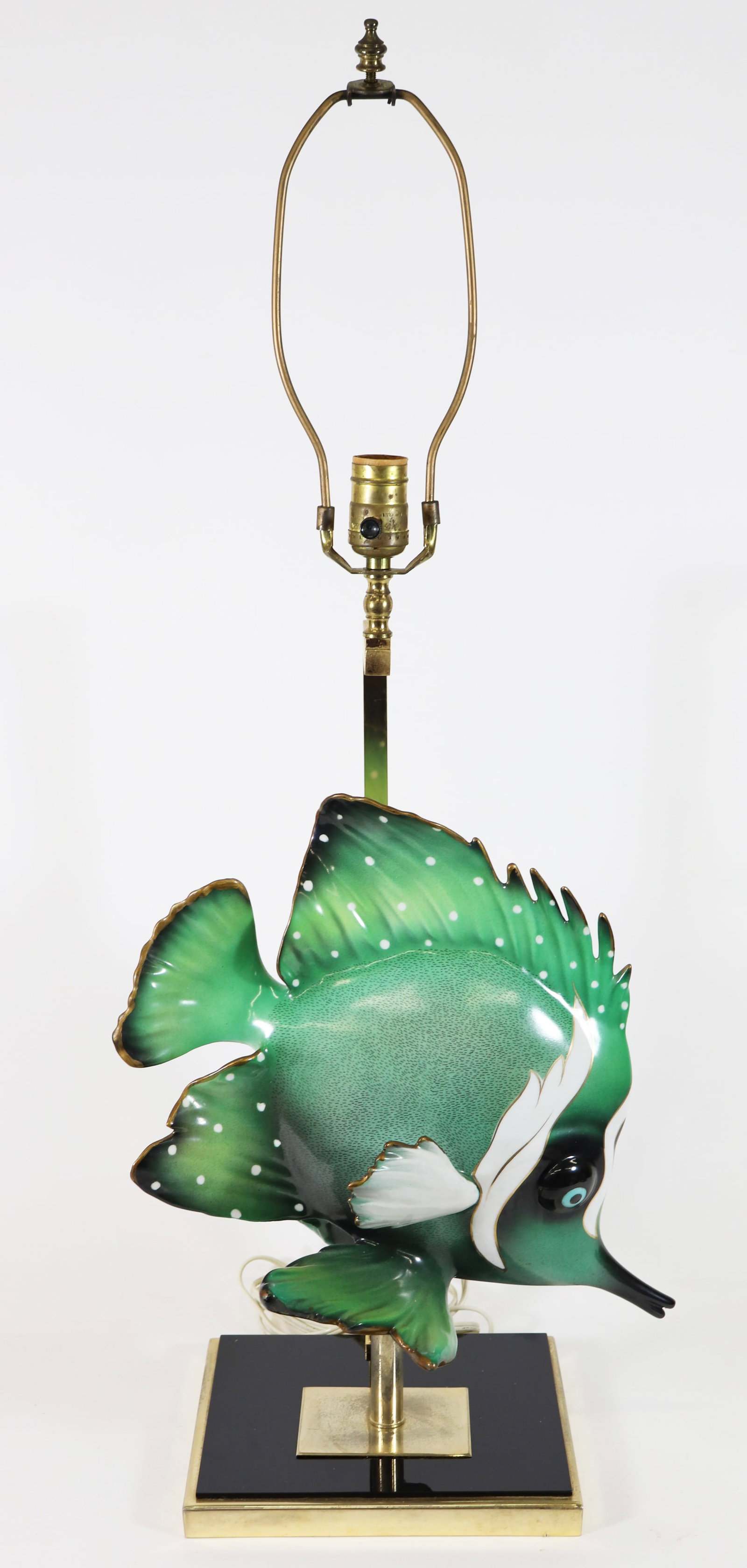 ITALIAN PAINTED PORCELAIN GREEN FISH LAMP (1 of 3)