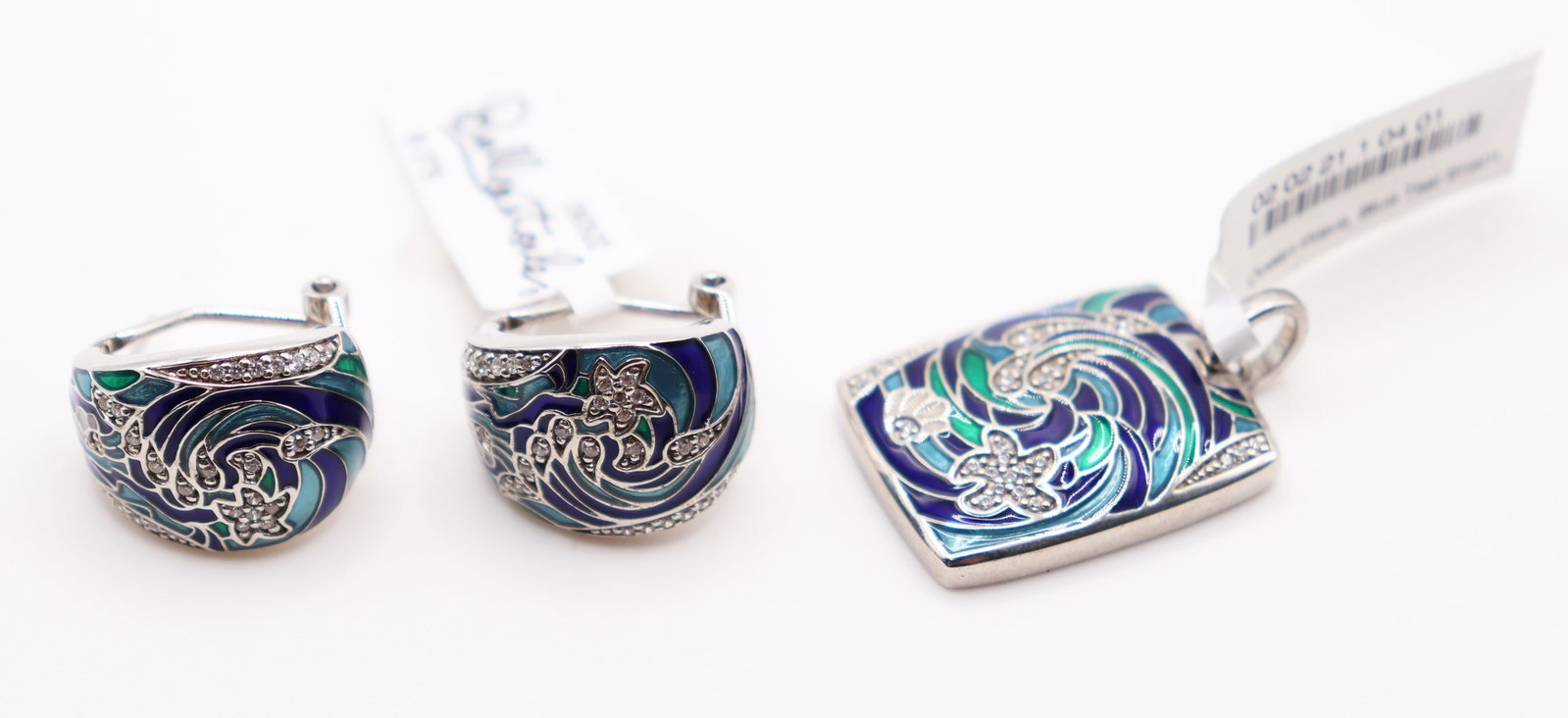 BELLE ETOILE STERLING SILVER ENAMEL OCEAN WAVE SET (1 of 5)