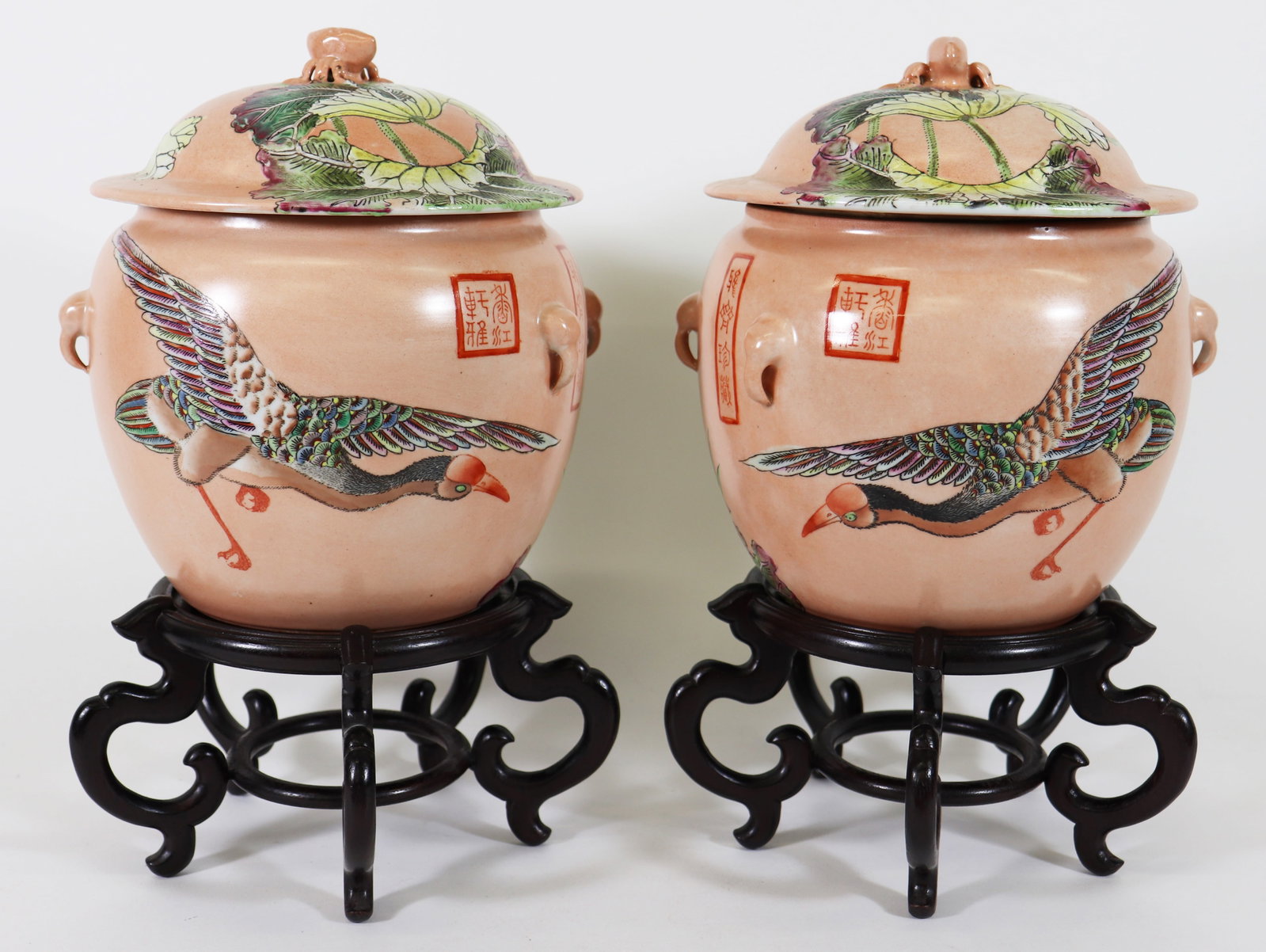 PAIR OF CHINESE FAMILLE ROSE GINGER JARS (1 of 5)