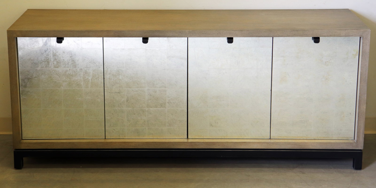 MIGUEL CREDENZA MIRRORED SIDEBOARD: Miguel Credenza sideboard buffet with silvered glass doors. Measures 77" x 22" wide 30" tall. Please note, this is heavy and will require assistance with moving.