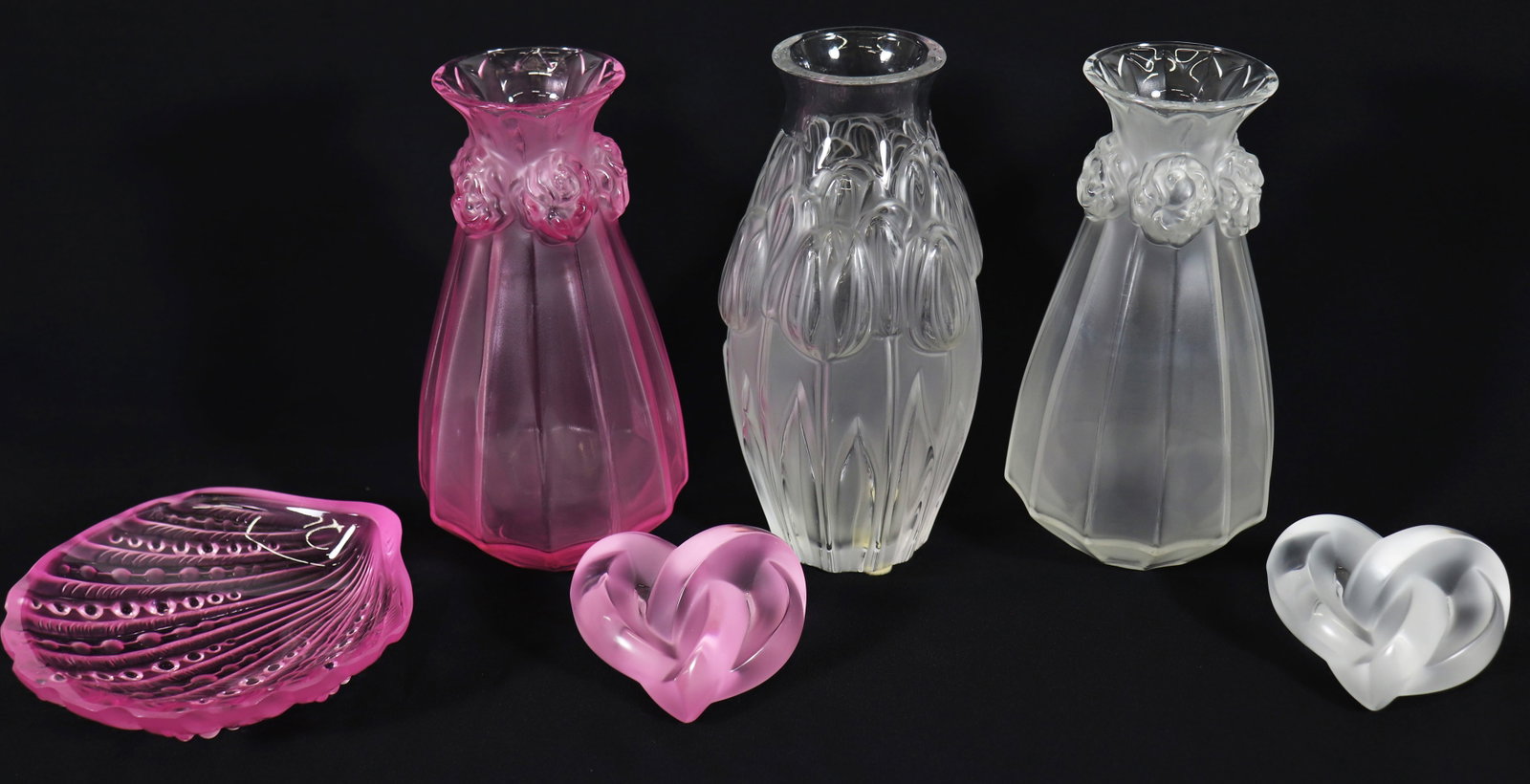 (6) LALIQUE CRYSTAL VASES, PAPERWEIGHT, & DISH (1 of 3)