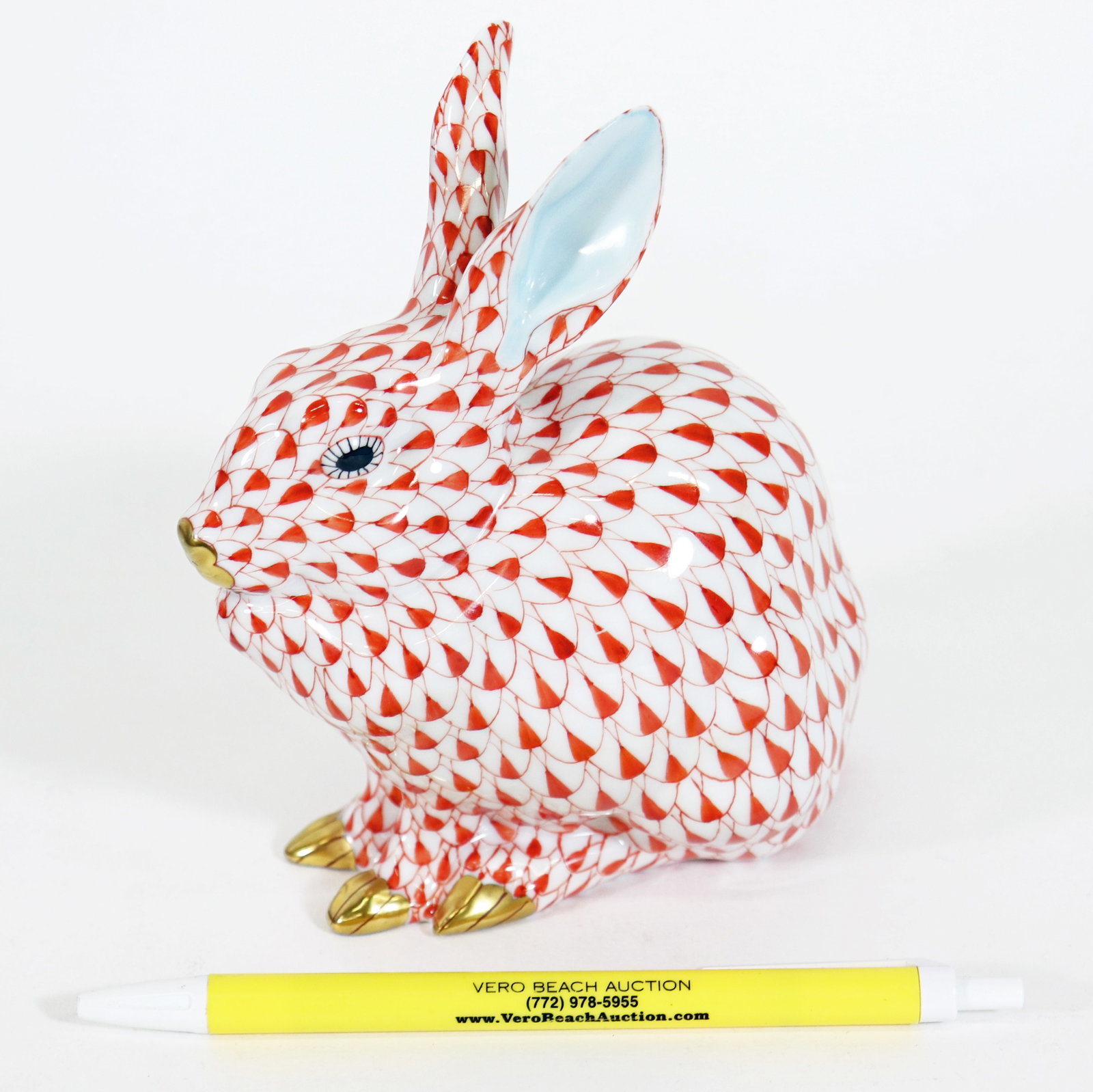 HEREND RED FISHSET RABBIT FIGURINE - 2