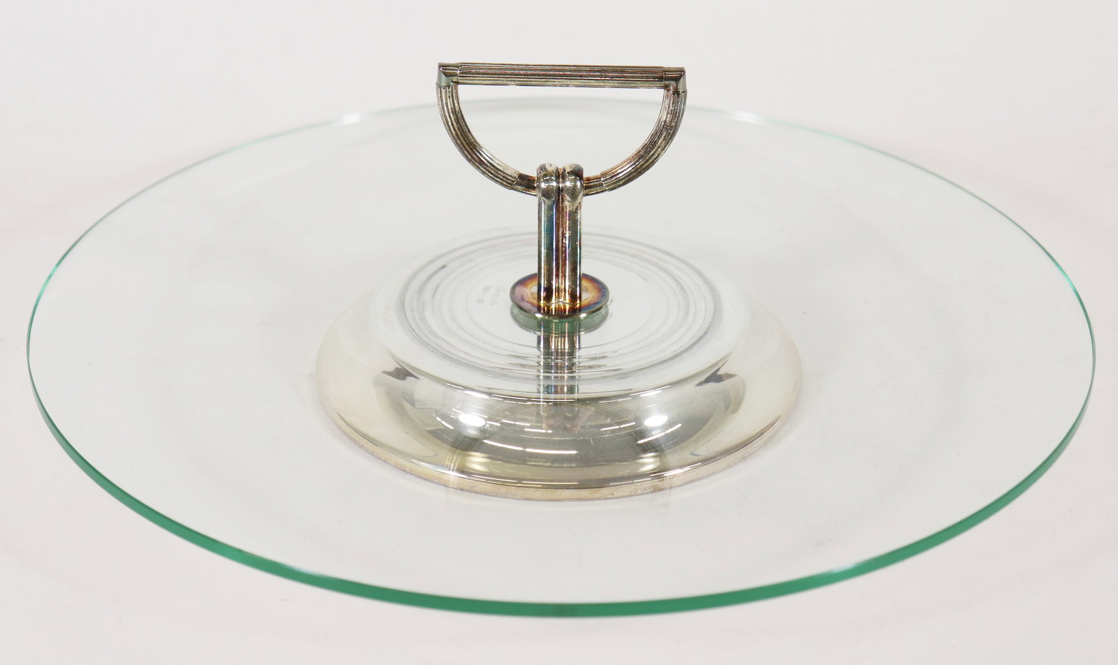 CHRISTOFLE VIBRATIONS HANDLED CHEESE TRAY: A Christofle handled appetizer / cheese plate in the Vibrations pattern. Measures 11.75" x 4 2/5"