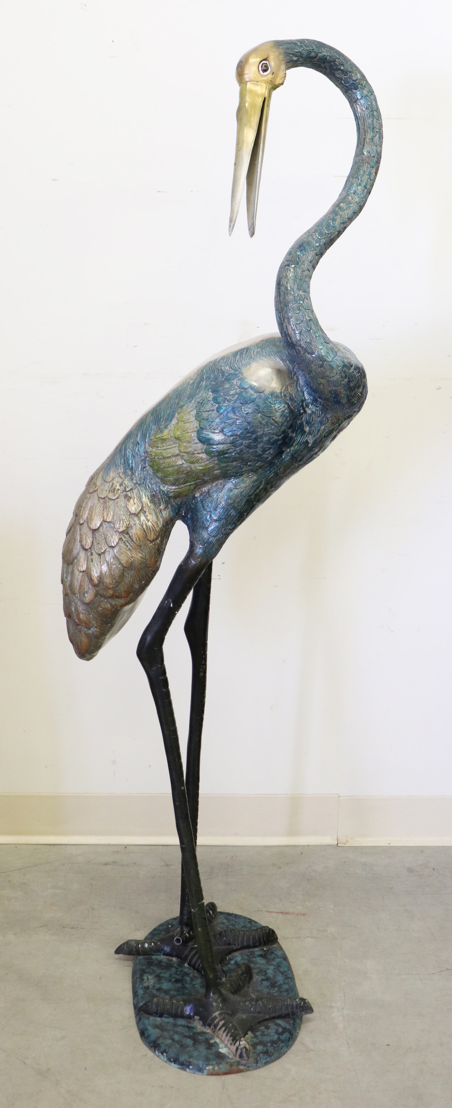 WILLIAM ARIBU BRONZE HERON FOUNTAIN SCULPTURE 59" (1 of 4)