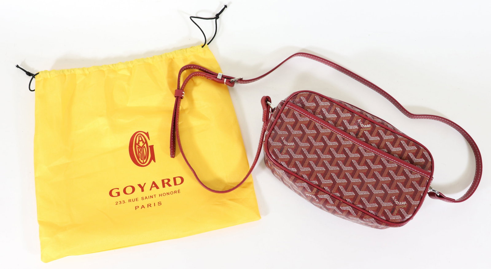 GOYARD CAP-VERT PM PURSE BAG: Goyard Cap Vert PM red bag purse with yellow dust bag. Measures 9.5" x 6" x 3"