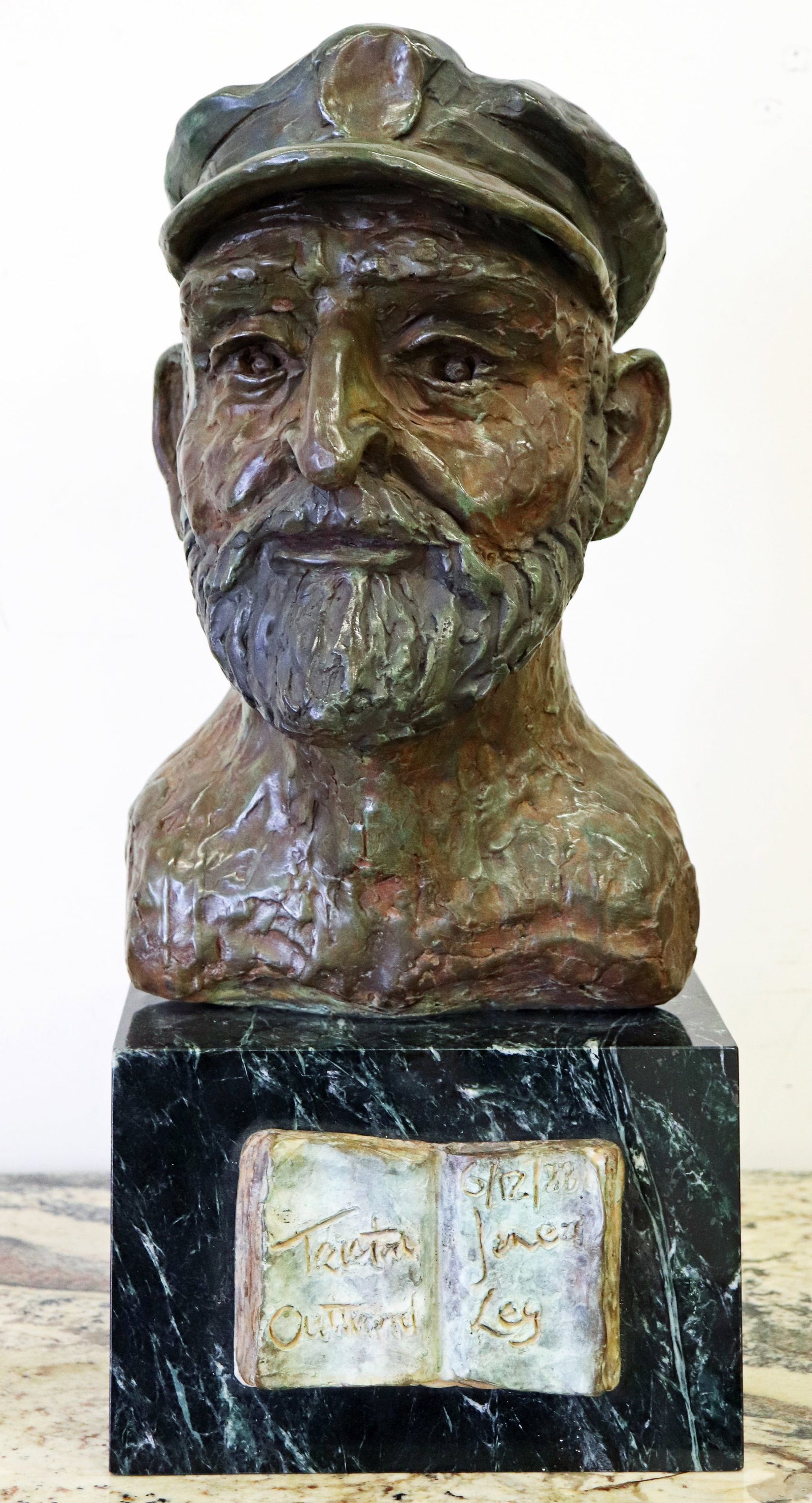 WILLIAM BARTH OSMUNDSEN TRISTAN JONES BRONZE: William Barth Osmundsen bronze sculpture of the bust of Tristan Jones, a British mariner and author. The bust was sculpted from life during the 1987 Annapolis Sailboat show. Please note, this is heavy