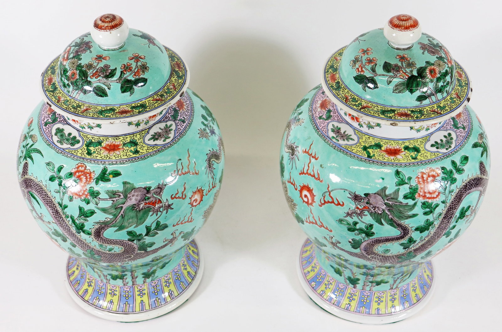 (2) CHINESE DRAGON LIDDED JARS - 2