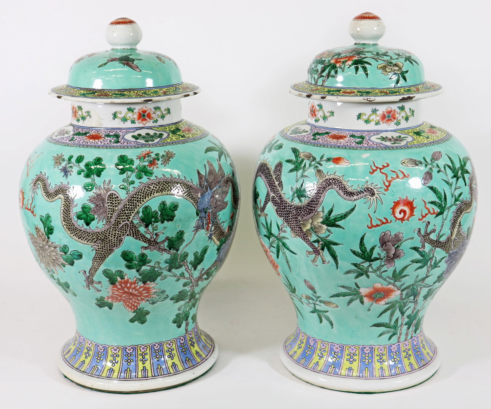 (2) CHINESE DRAGON LIDDED JARS - 3