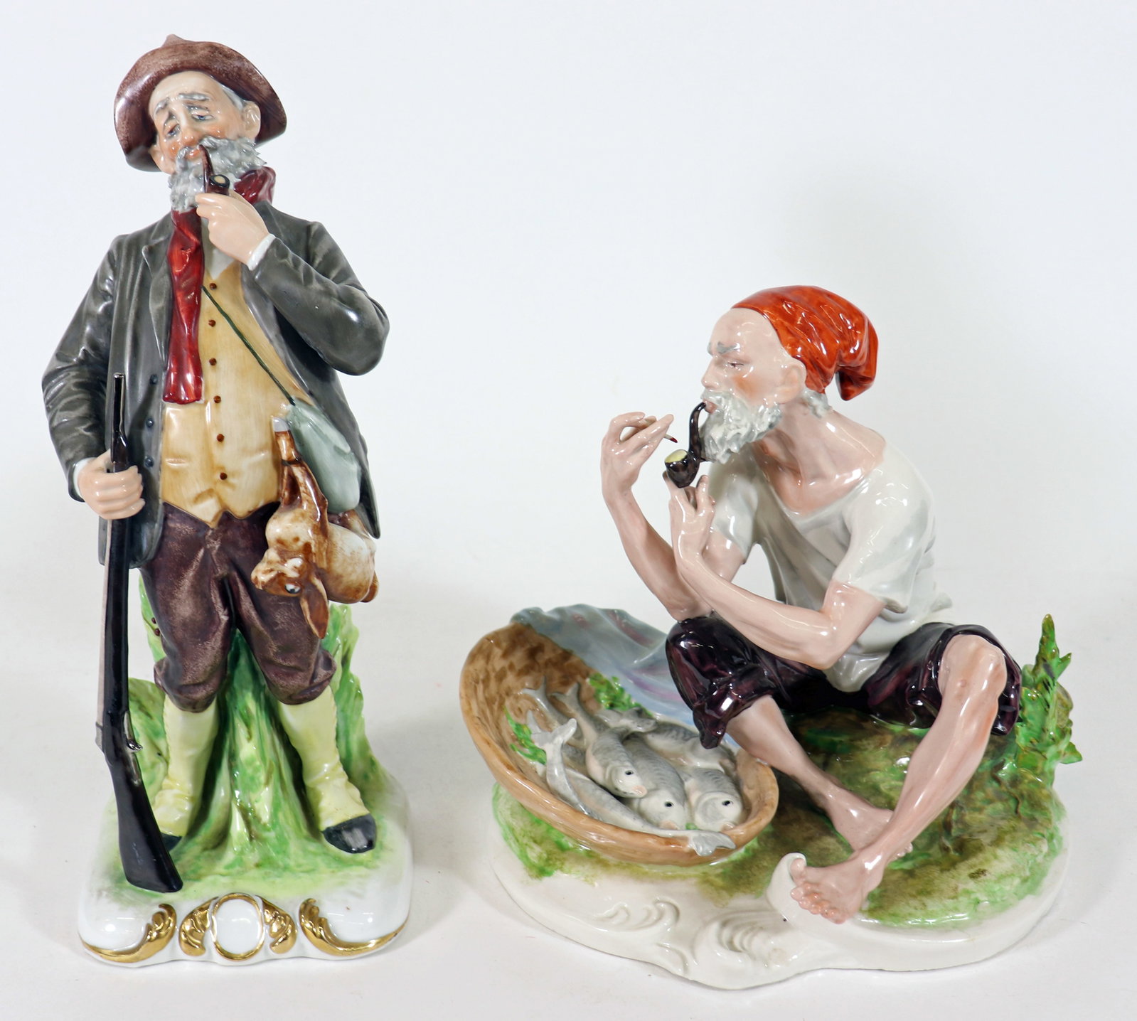 (2) GERMAN PORCELAIN "OLD SMOKING MEN" FIGURINES (1 of 3)