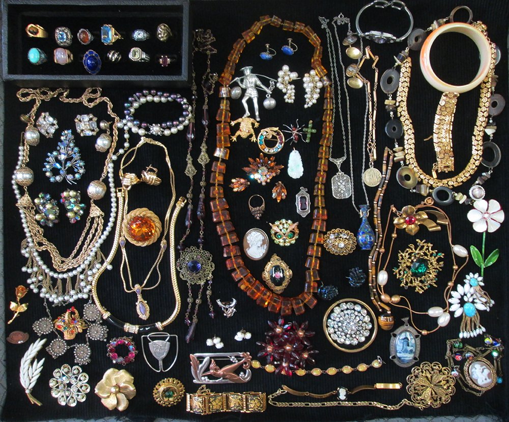 VINTAGE DESIGNER COSTUME JEWELRY LOT: Weiss, Freirich, Beau Sterling, Money, Gold Filled, Danecraft, Van Dell, Givenchy, Gucci, Victorian Cameo, 14K Gold, Sterling & more.