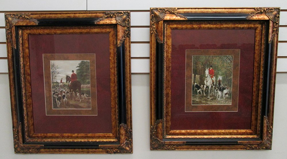 (2) E.A. S. DOUGLAS FOX HUNT PRINTS: Morning & Evening fox hunting prints by E.A. S. Douglas. Prints with frame measure 23 1/2" x 27."