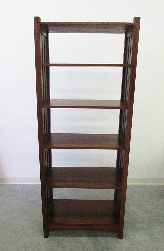 STICKLEY ETAGERE BOOK SHELF: Stickley furniture etagere or book shelf. Second shelf from top is adjustable. Measures 76" Tall 30" x 15" wide.