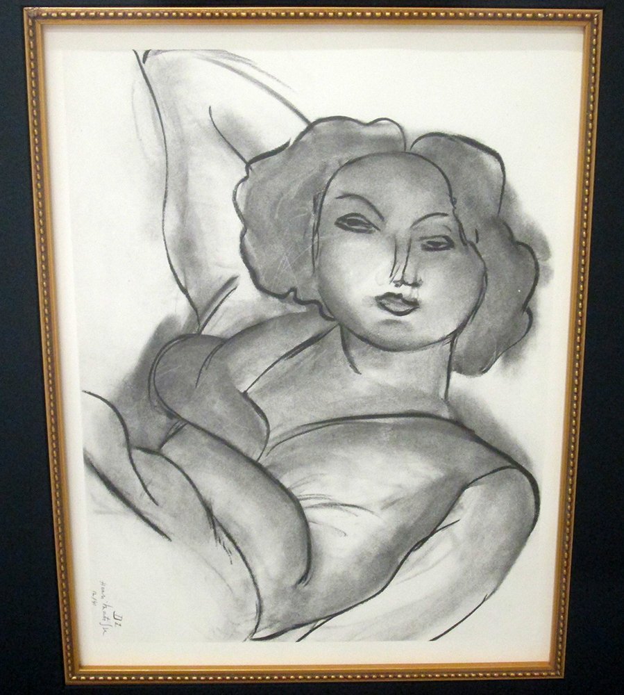 HENRI MATISSE LITHOGRAPH: Henri Matisse (French 1869-1954) Offset lithograph on Velin paper. Titled Theme D Variation 2. COA from N. Isen Philadelphia, PA. Purveyor of Fine Art. Plate measures 8 5/8" x 11 3/8." Measures 27" x 