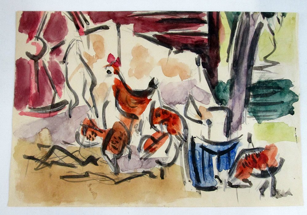 KARL KNATHS WATERCOLOR PAINTING: Karl Knaths (American 1891-1971) Modernist watercolor painting on paper. Measures 8 1/2" x 5 3/4" unframed. Back of paper has Karl Knaths Estate stamp. Some minor tears to edge of paper.