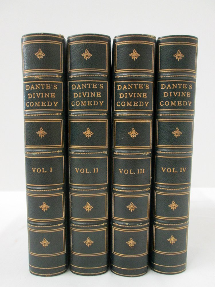 (4) DANTE'S DIVINE COMEDY - LONGFELLOW: Volumes 1-4 by Alighieri, translated by Henry Wadsworth Longfellow. Published by Bigelow Smith New York, 1909. Provenance: Robert Lloyd Henderson Collection.