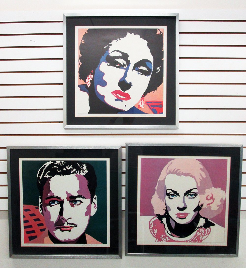 (3) MARTIN KRELOFF ARTIST PROOF LITHOGRAPHS: Martin Kreloff (American b.1944) Three pop art portrait lithographs of Errol Flynn, Gloria Swanson, and Lana Turner. Each lithograph is signed lower right with an A.P. lower left. Plates measures appr