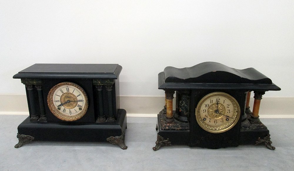 (2) ADAMANTINE MANTLE CLOCKS: One is a Seth Thomas (missing back) and the other is a Sessions. They have not been tested.