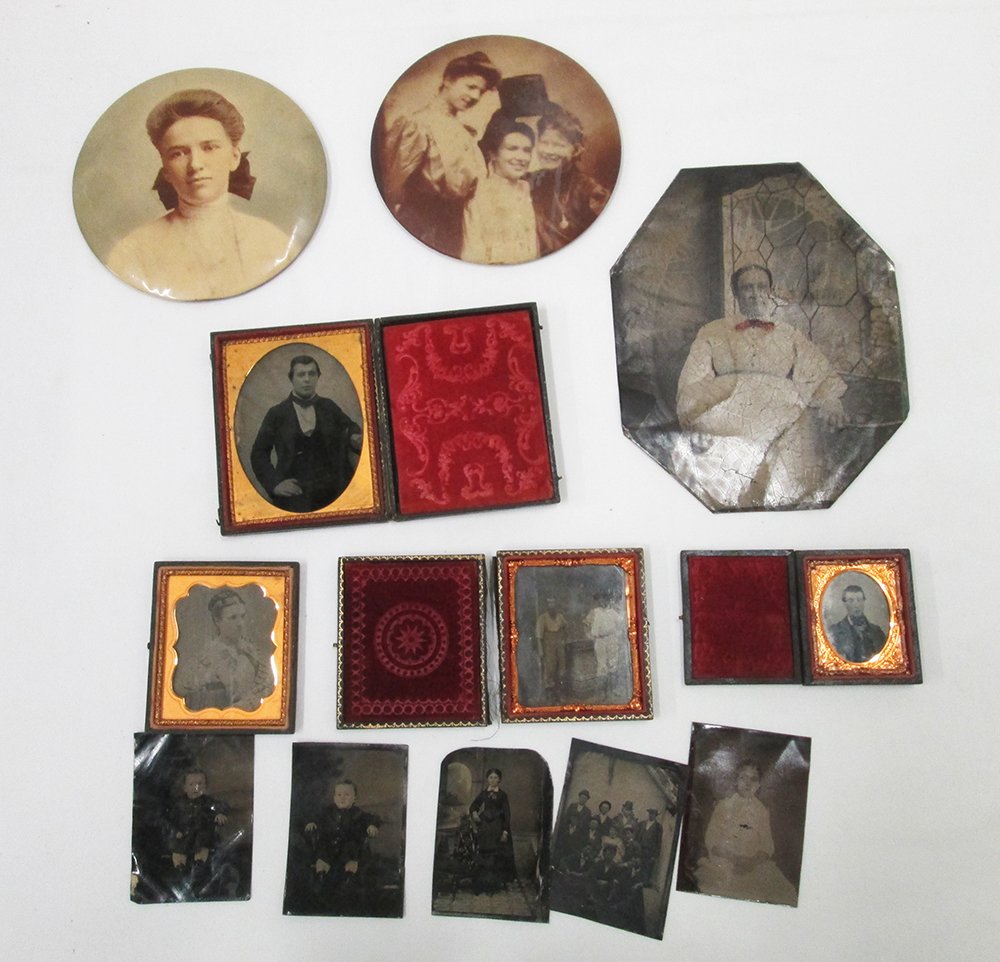 DAGUERROTYPE TINTYPE AMBROTYPE PHOTOGRAPHS: Collection of assorted antique photos.