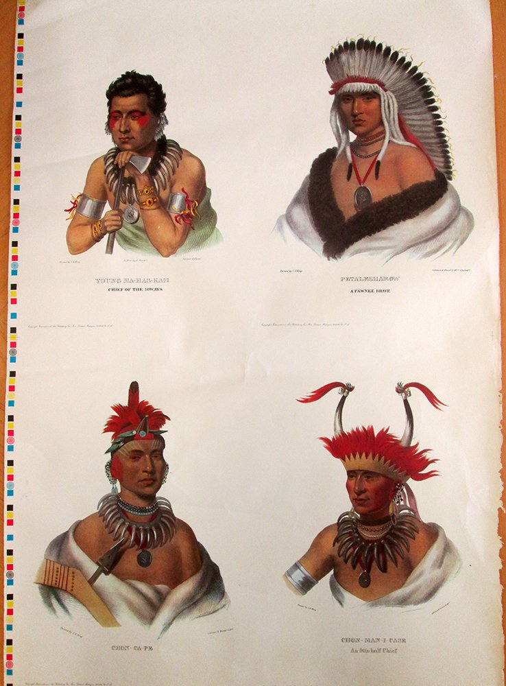 CB KING NATIVE AMERICAN INDIAN LITHOGRAPH: Lithograph after Charles Bird King paintings. Lehman & Duval. Measures 38" x 25", some small creases. Unframed.