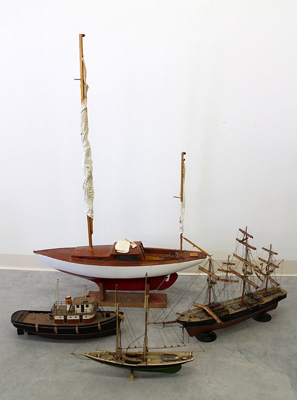 MODEL SHIP COLLECTION: Four built model ships, various sizes. Some with damage/missing parts. Boats measure from 10 1/2" to 53" tall and 19" to 36" wide.
