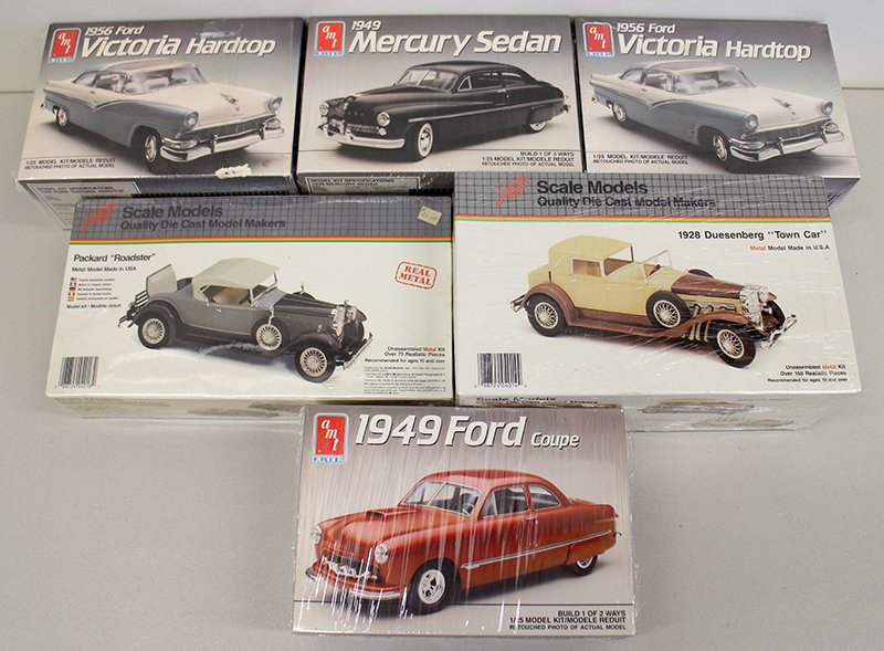 UNOPENED MODEL CAR KITS: Six unopened model car kits, four Ertl.