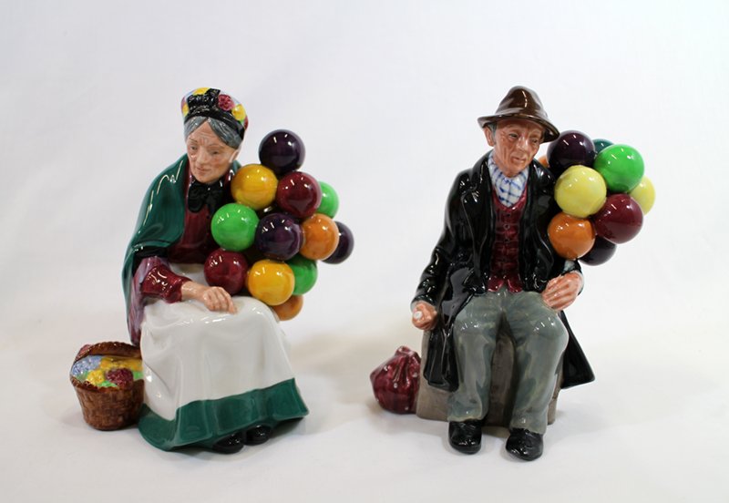 (2) ROYAL DOULTON FIGURINES: Royal Doulton The Old Balloon Seller HN 1315 7" tall and The Balloon Man HN 1954 6 3/4" tall.