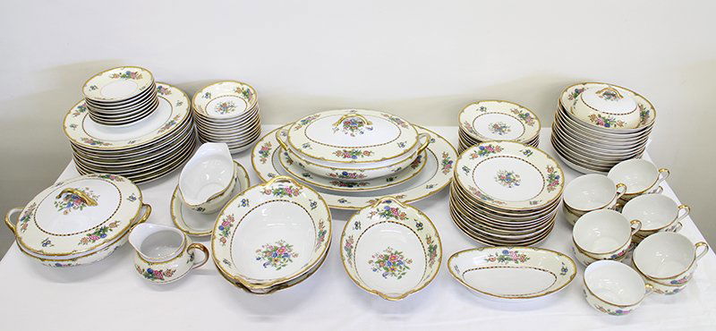 NORITAKE CHINA - SERVICE FOR 8 +: Noritake Elysian pattern china set. Set includes (11) dinner plates, (9) cups & saucers, (12) salad plates, (11) appetizer plates, (12) bowls, (12) small bowls, (2) platters, and serving pieces.