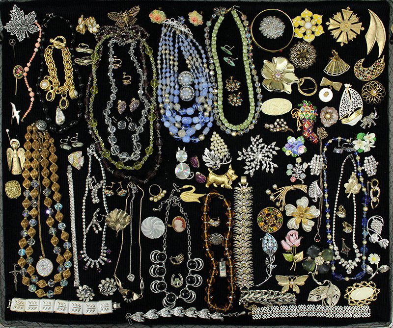 VINTAGE COSTUME JEWELRY: Great collection of jewerly to include Flora Danica sterling, gold filled, JJ, Austrian crystals, DGH, Jewelrama, Monet, Milor, Coro, Trifari, Healcraft, AMCO, BSK, Sarah Coventry, ART, S & N, D'eri,