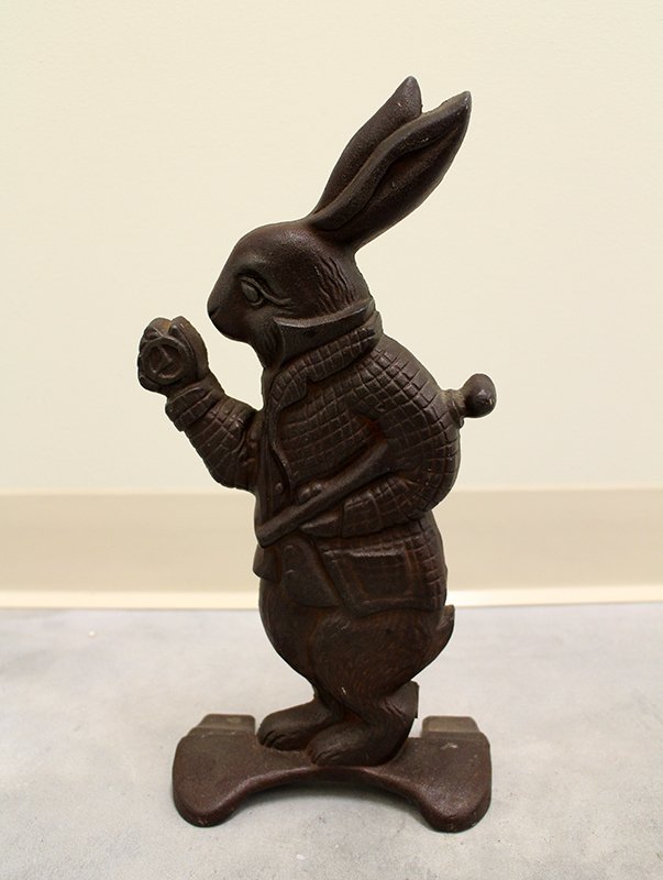 CAST IRON BUNNY RABBIT DOORSTOP: Measures 14.5" x 7".