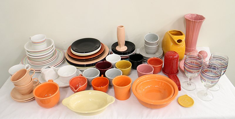 FIESTAWARE COLLECTION: Collection of assorted Fiesta ware colors including bowls, pitchers, vase, cups & saucers, plates, and more.