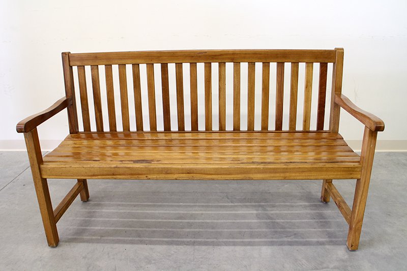 TEAK BENCH: Teak garden bench. 35 1/2" tall to back, 59" x 19" wide.
