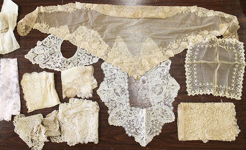 ANTIQUE BELGIUM LACE: Handmade collars, handkerchief, appliques, & more.