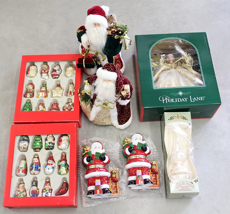 CHRISTMAS DECORATIONS: Ornaments, Santas, & more.