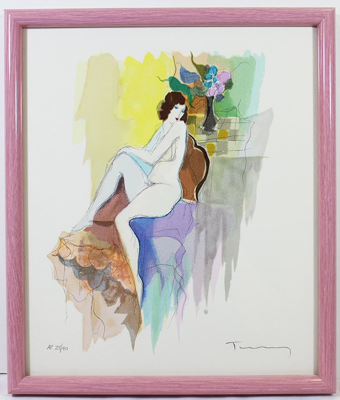 ITZCHAK TARKAY ARTIST PROOF SERIGRAPH: Itzchark Tarkay "Catherine" serigraph. Signed lower right in pencil and numbered 27/40 Artist Proof lower left. Measures 13 5/8" x 11 1/2" and 14 1/2" x 12 1/2" with frame. Includes COA.