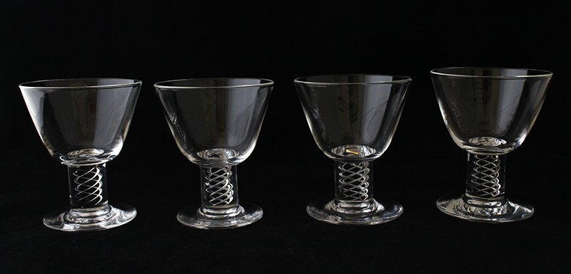 (4) STEUBEN AIR TWIST COCKTAIL GLASSES: Four signed Steuben "Air Twist" pattern cocktail glasses. 3 3/4" tall.