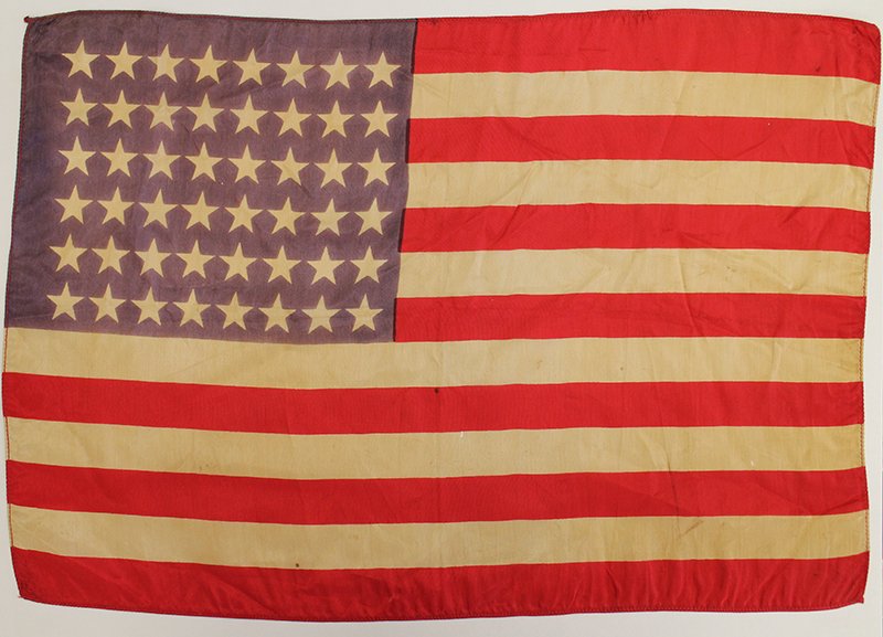VINTAGE 48 STAR FLAG: Vintage 48 star silk flag. Measures 17 1/4" x 12" wide.