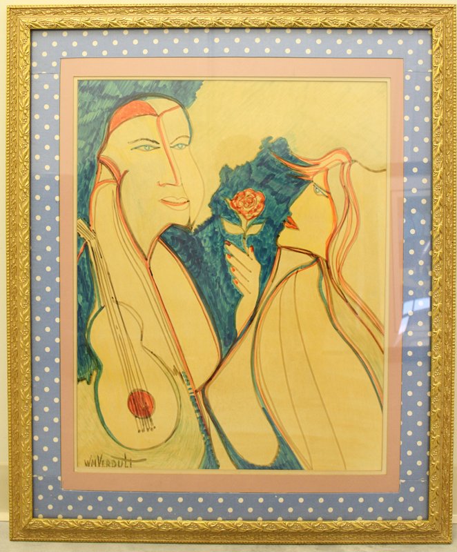 WILLIAM VERDULT DRAWING: William Verdult (b.1939) Colored marker drawing. Signed lower left WM Verdult. Measures 24 3/4" x 19 1/2" (sight) and 35" x 29" with frame.