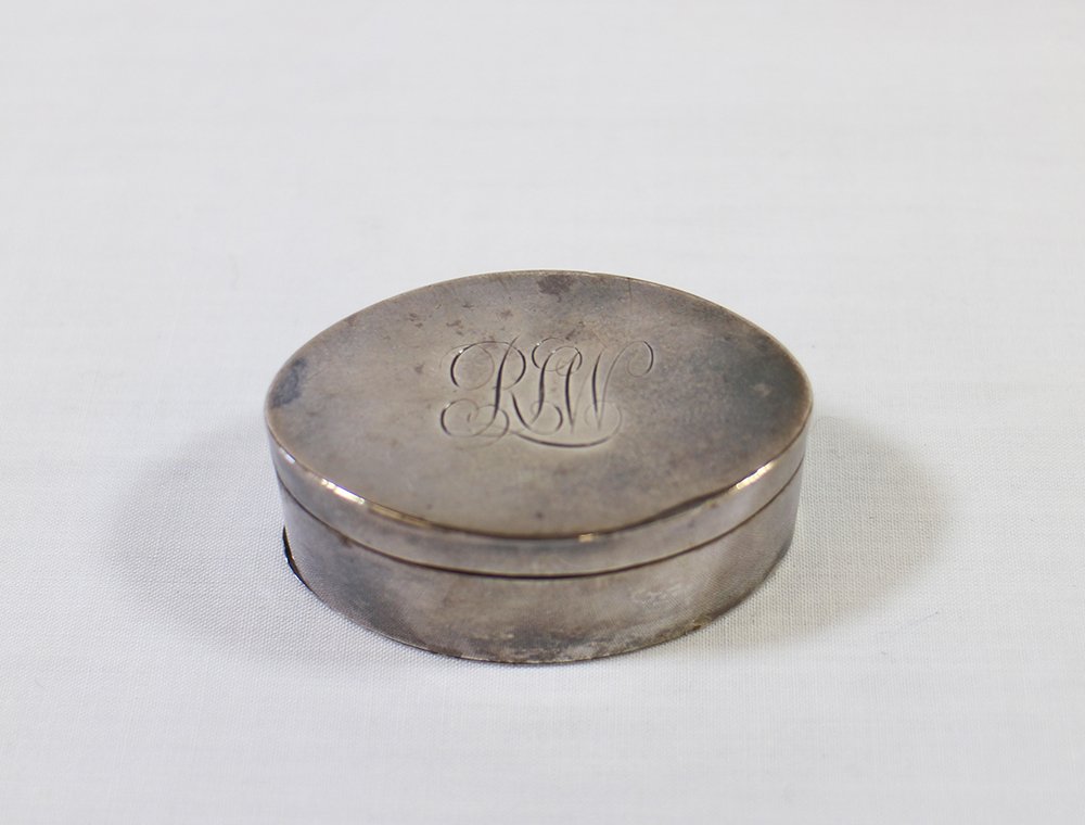 18TH CENTURY STERLING NUTMEG GRATER: Georgian sterling silver nutmeg grater hallmarked with London England, year 1797, maker Solomon Hougham.