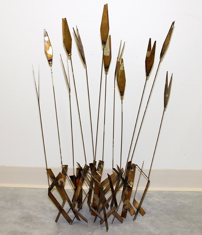 MID CENTURY WILLIAM BOWIE SCULPTURE: Mid Century William Bowie metal plant sculpture 32" tall.