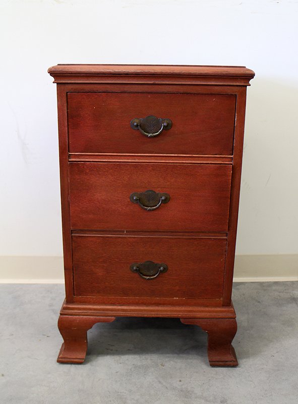 THREE DRAWER NIGHTSTAND: 29" tall 17" x 17" wide.