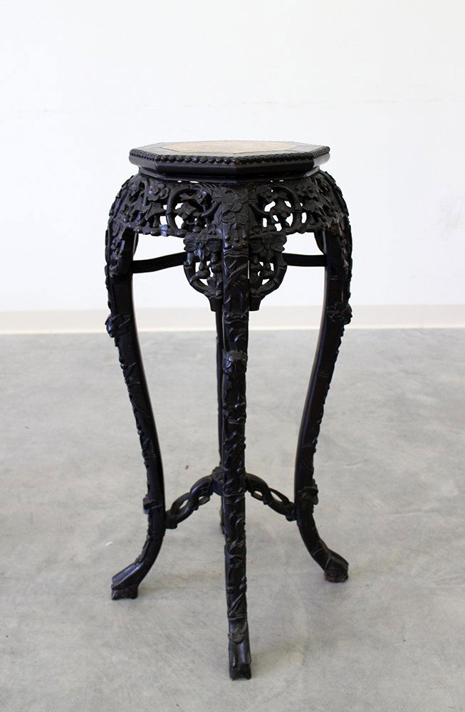 19TH CENTURY CARVED CHINESE HARWOOD MARBLE TOP TABLE (1 of 4)