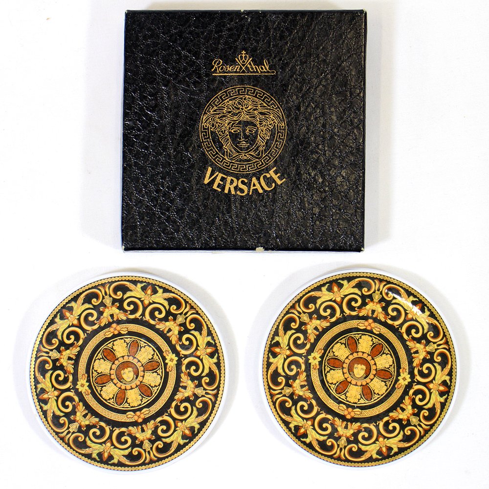 VERSACE COASTERS: Pair of Versace Rosenthal drink coasters with box.